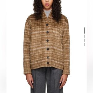 Brown plaid fuzzy wool jacket. Perfect for fall.
